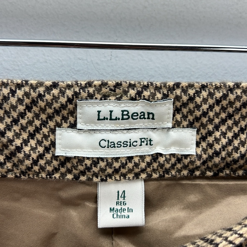 L.L. Bean Womens Houndstooth Dress Pants Classic Fit 14 Tan Classic Old Money - Picture 2 of 9